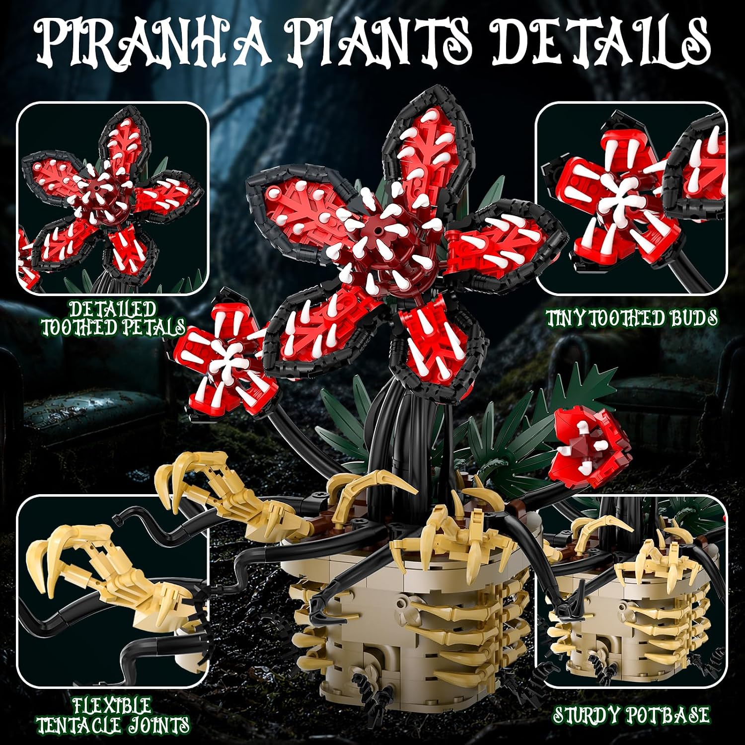 Extraño juego de construcción de flores caníbales, kits de modelo b...