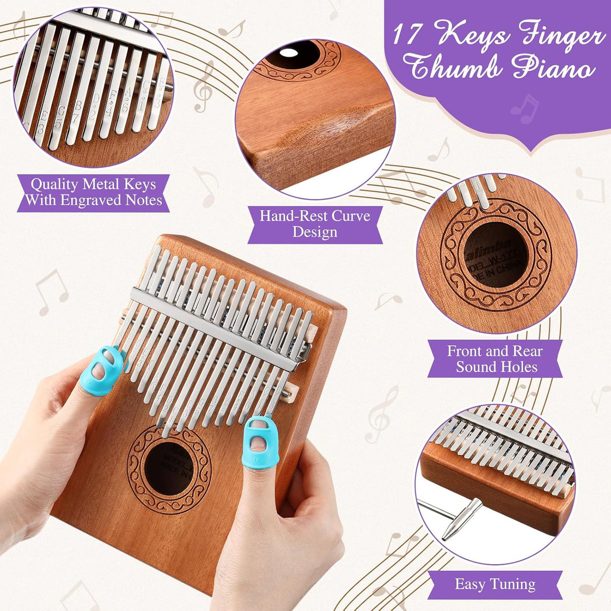 Tambor de lluvia Resholder para piano de pulgar Kalimba de jardín e...