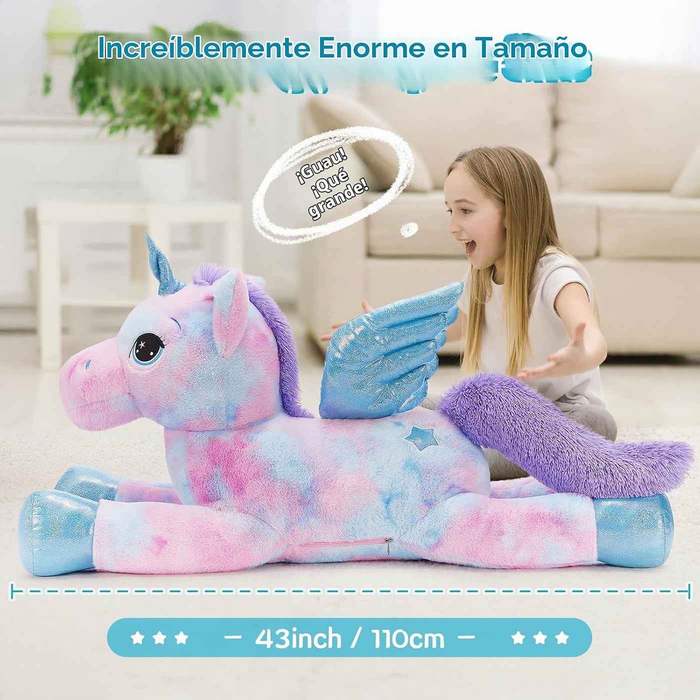 Tezituor Peluche de Unicornio Morado Arcoíris de 43 Pulgadas con Al...