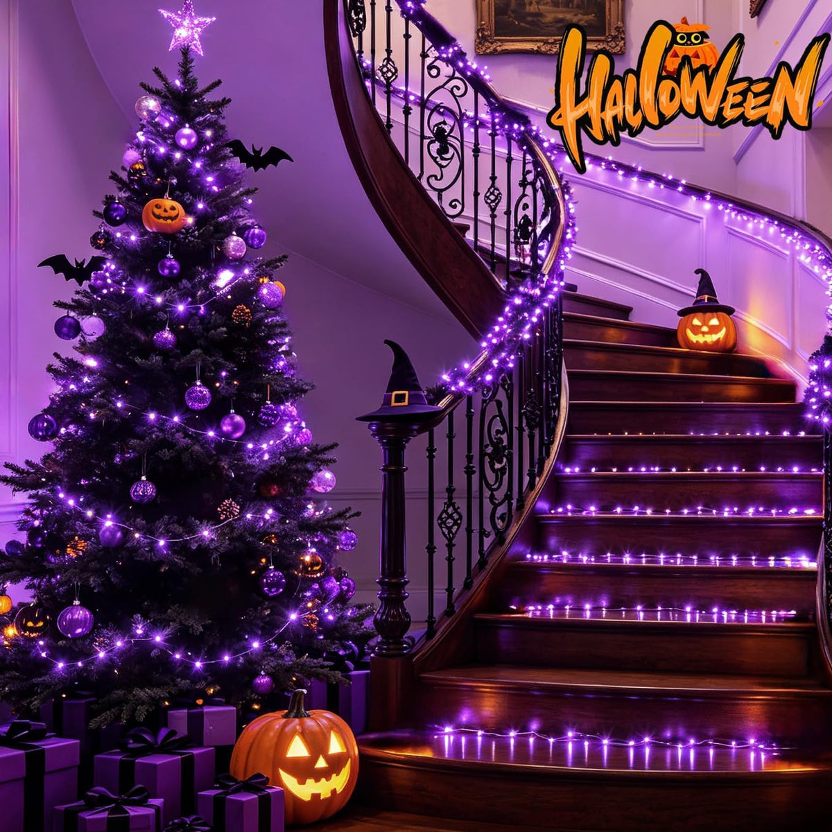 Guirnalda de luces de Halloween conectables de 88 pies, 240 LED, pa...