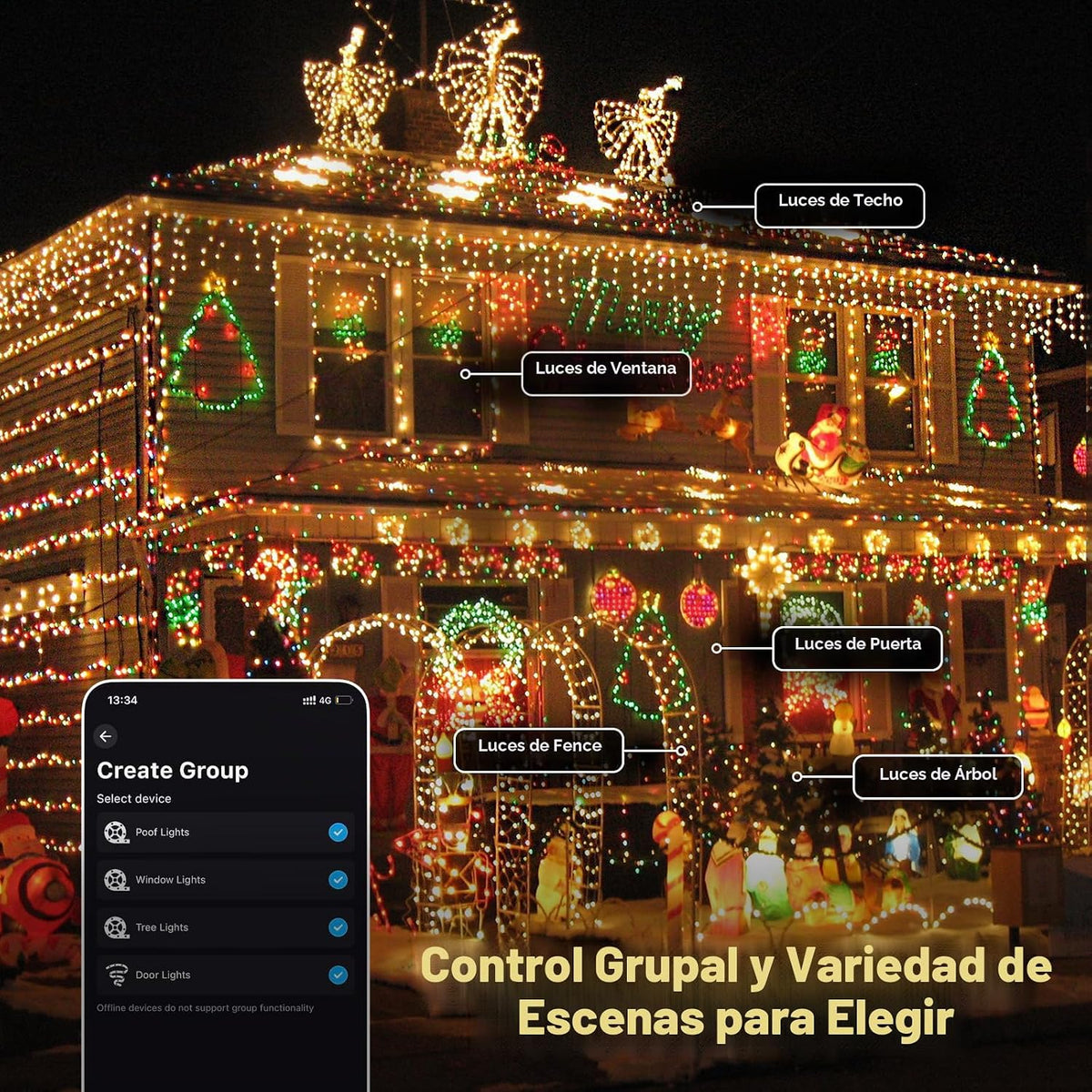 Cadena de luces de árbol de Navidad de Halloween que cambia de colo...
