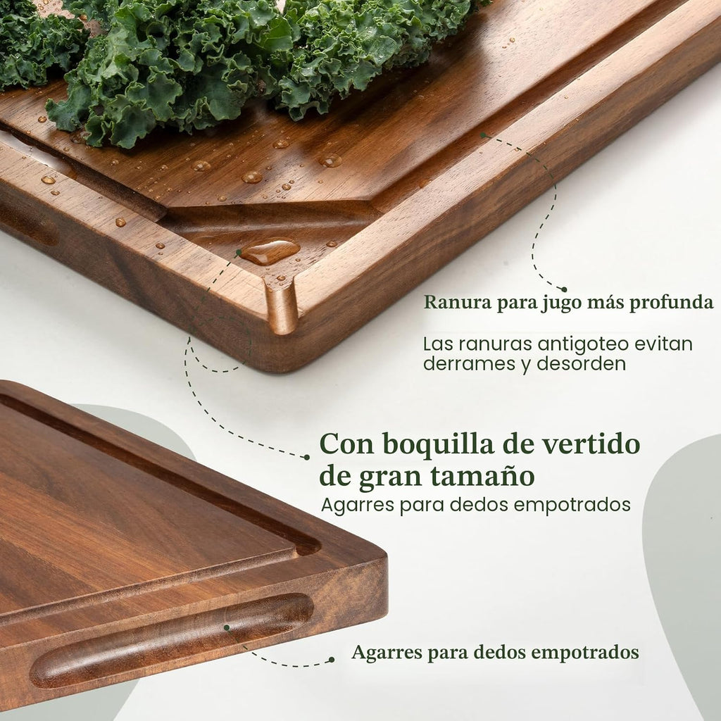 Kikcoin Tabla de cortar de madera de acacia para cocina, tabla de c...