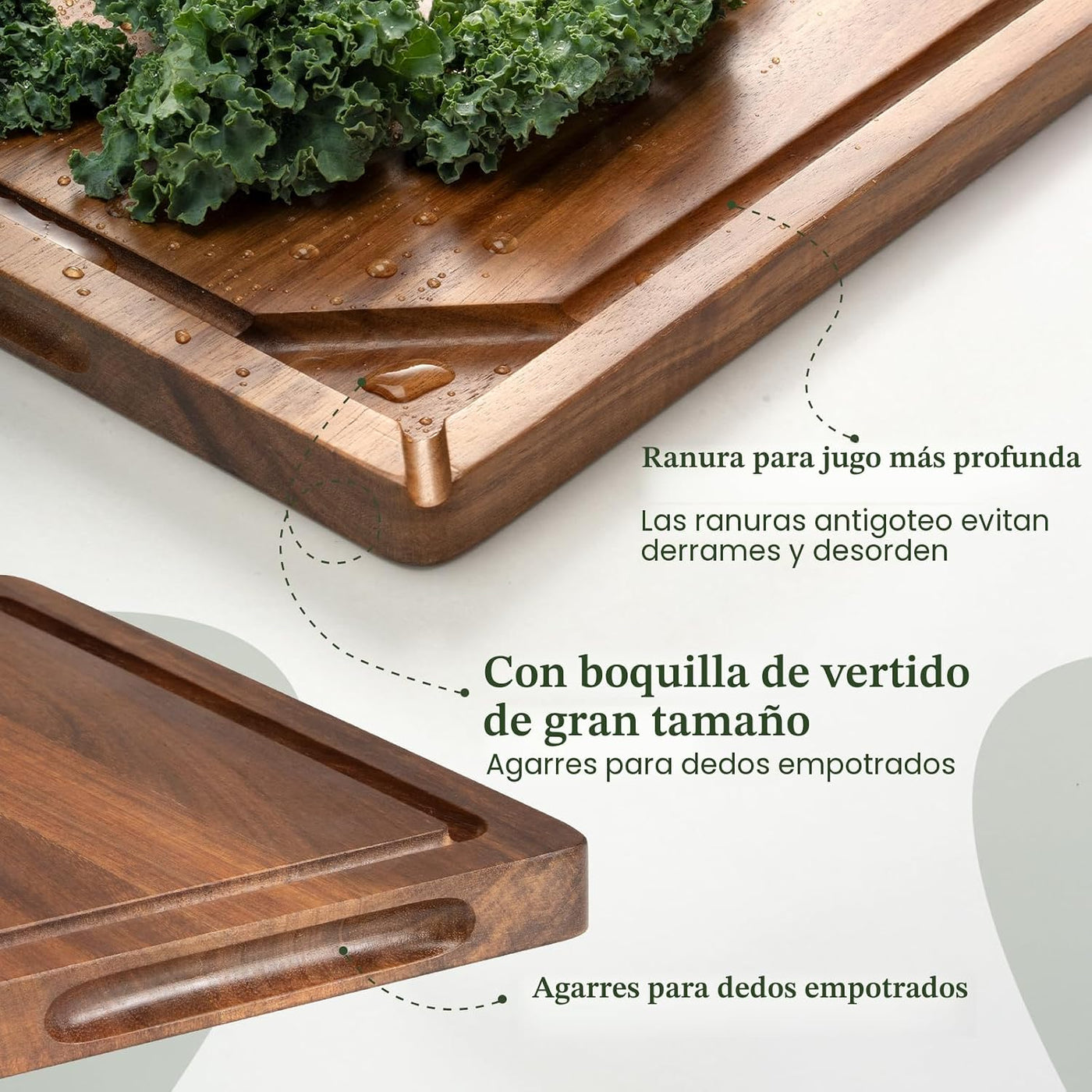 Kikcoin Tabla de cortar de madera de acacia para cocina, tabla de c...