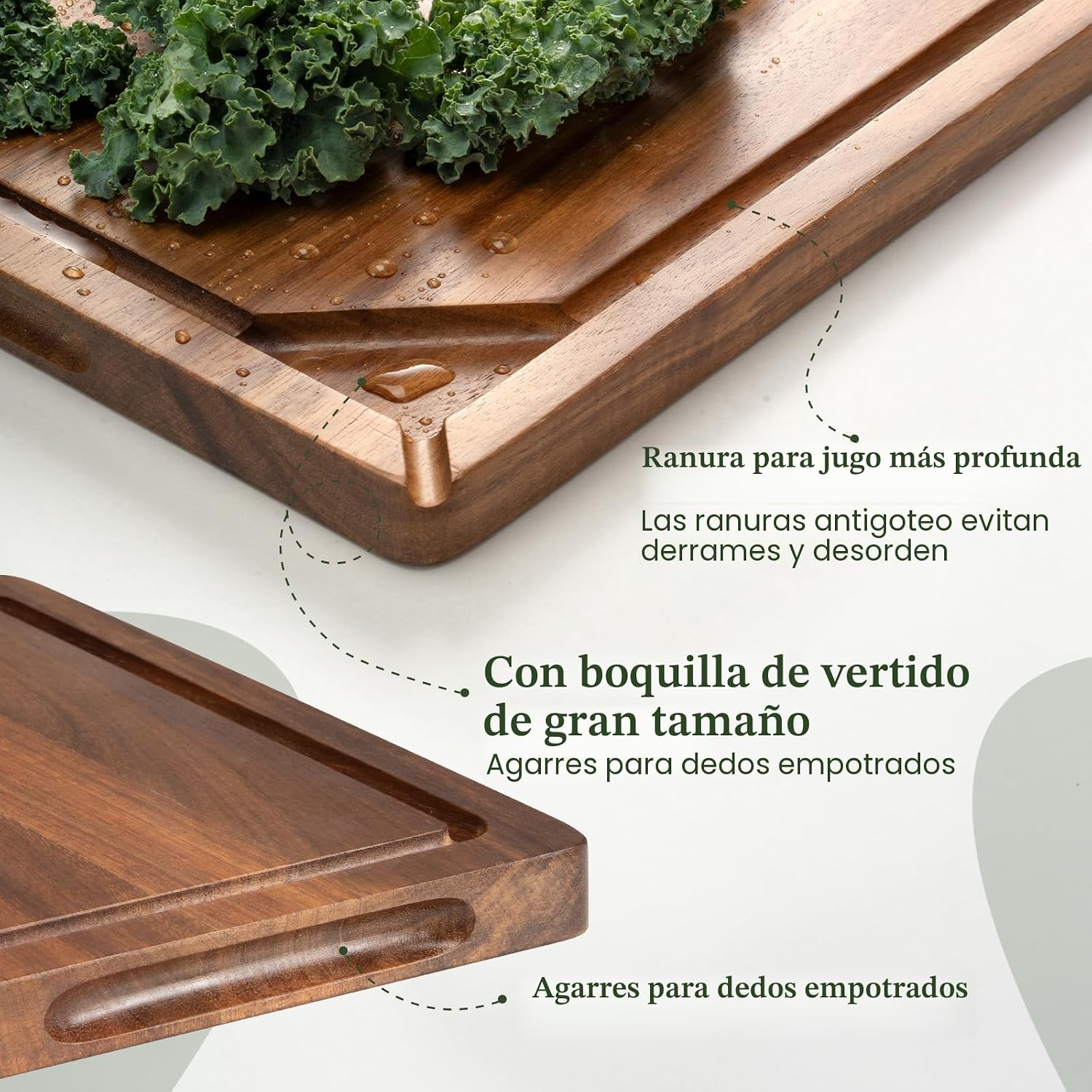 Kikcoin Tabla de cortar de madera de acacia para cocina, tabla de c...