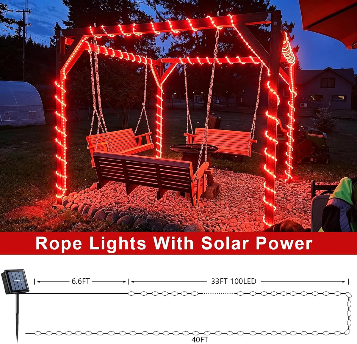 QITONG 200 luces LED solares de cuerda roja