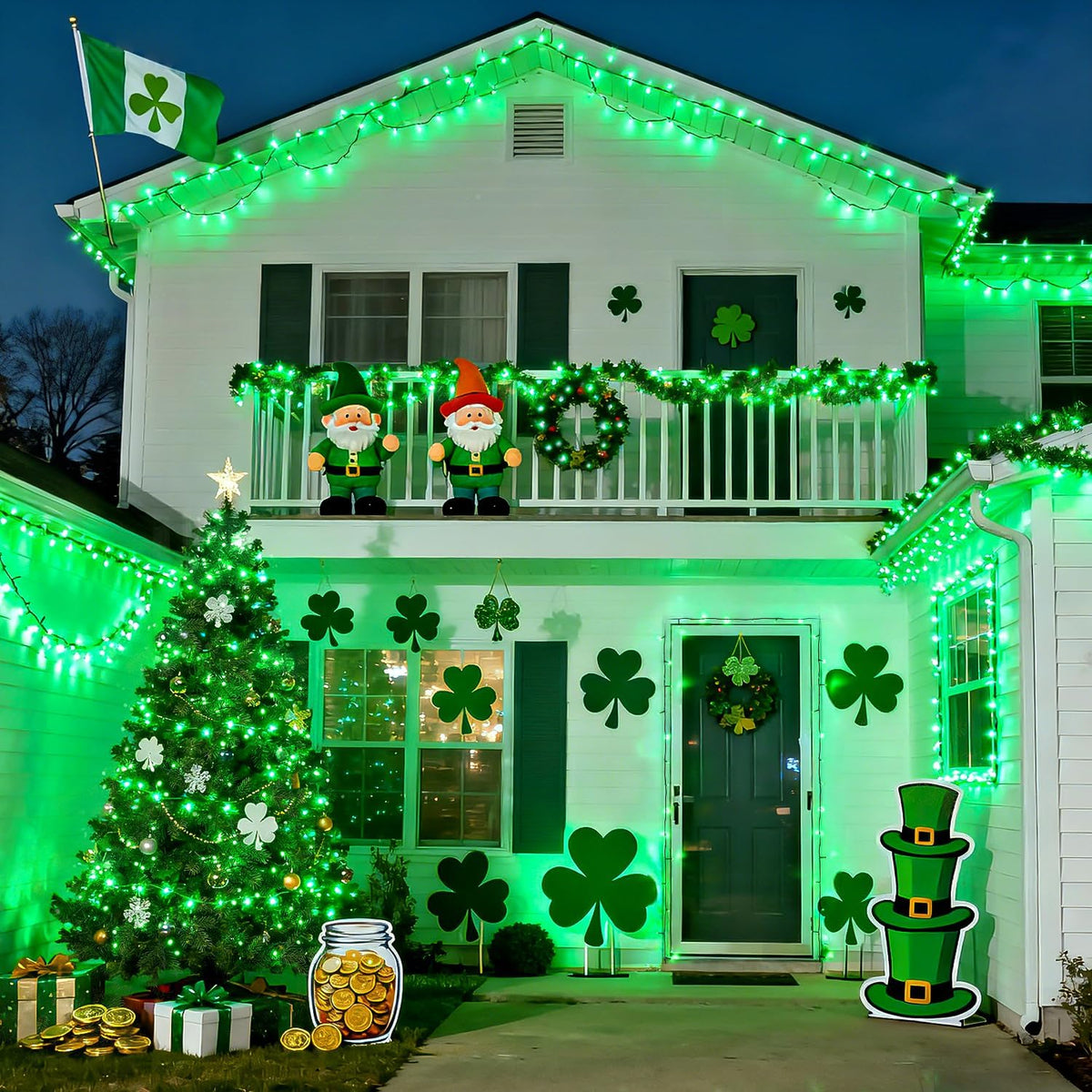 JMEXSUSS 1000 luces LED verdes de Navidad enchufables, luces de Hal...