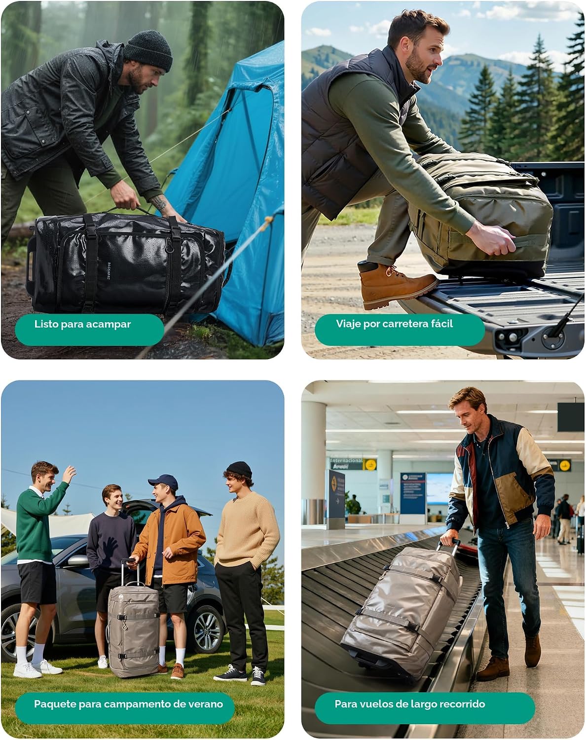 BAGSMART - Bolsa de lona con ruedas, bolsa de viaje para hombres, r...