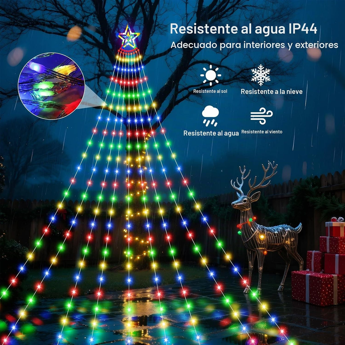 AMIPEPE - Luces solares para árbol de Navidad, 18.37 pies, 532 LED,...