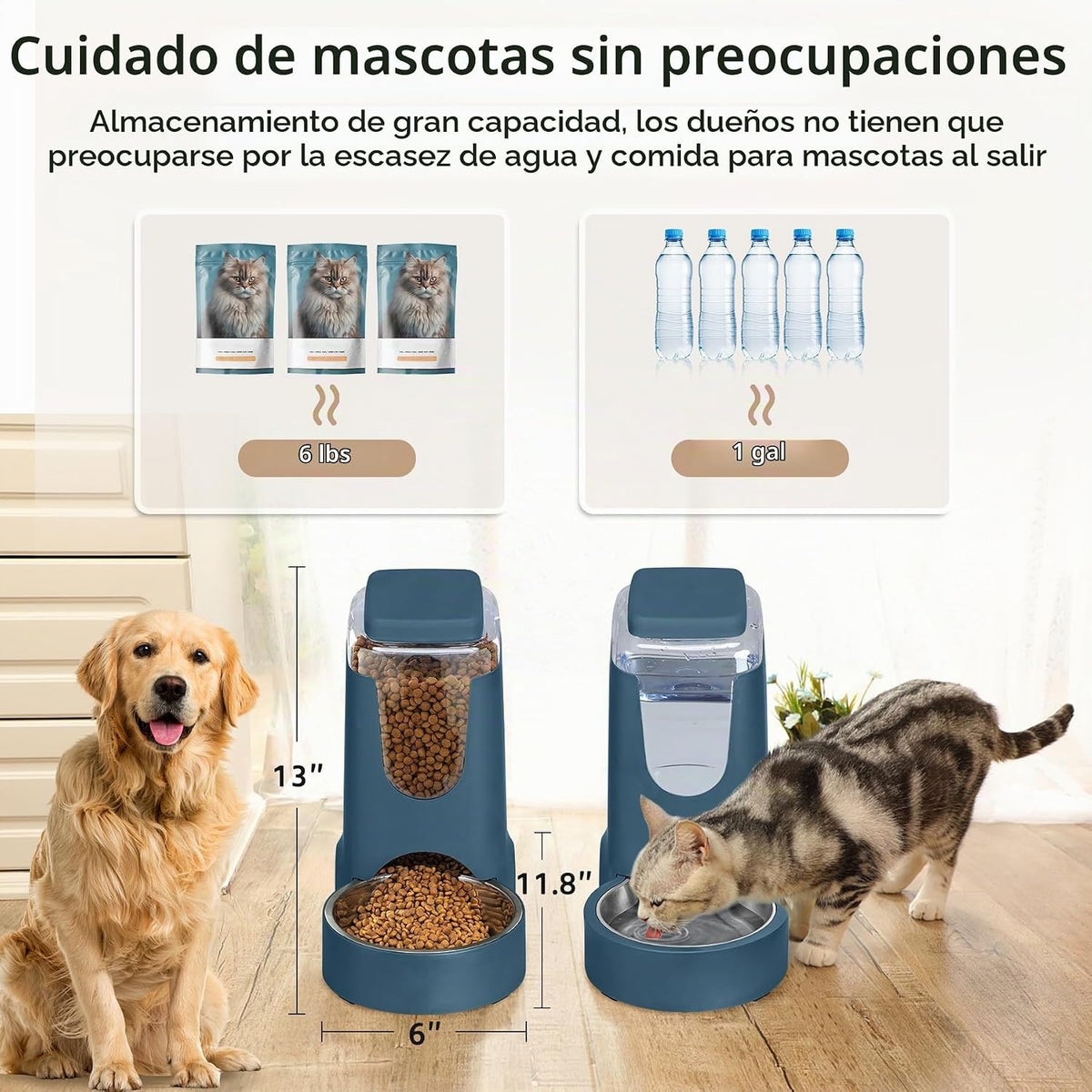 Paquete de 2 alimentadores automáticos para gatos y perros, dispens...