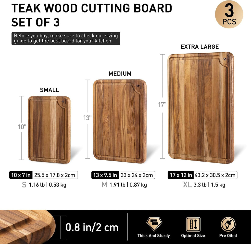 Juego de tablas de cortar de madera de teca para cocina de alta gam...