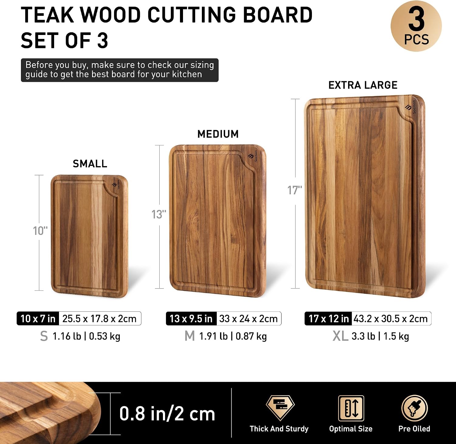 Juego de tablas de cortar de madera de teca para cocina de alta gam...