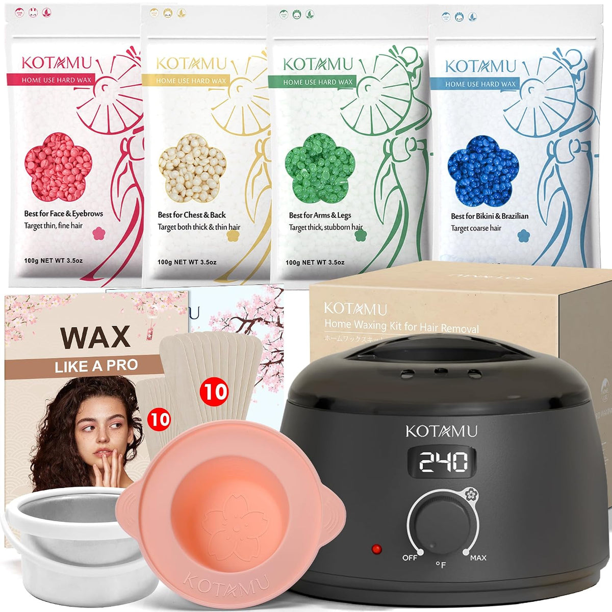 KOTAMU Kit de cera para mujeres y hombres, kit calentador de cera d...