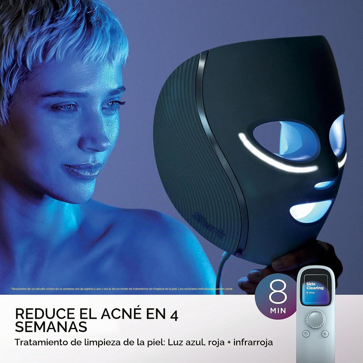 Mascarilla facial LED Shark CryoGlow, terapia de luz roja, enfriami...