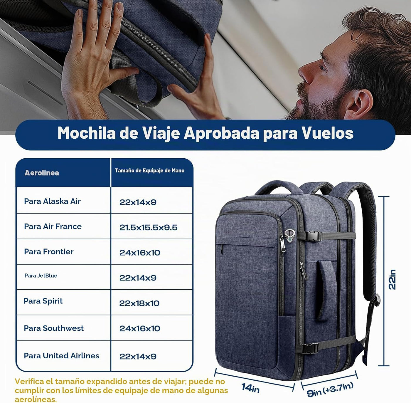 Sirmaeed Mochila para hombre, 45L-55L, mochila de viaje para laptop...
