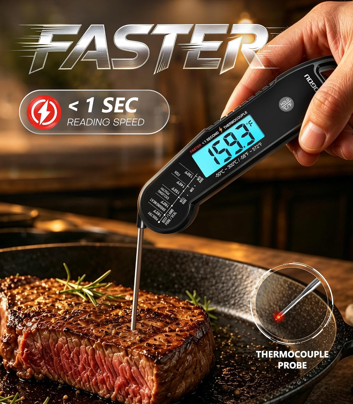 Termómetro digital profesional para carne Atogou, lectura instantán...