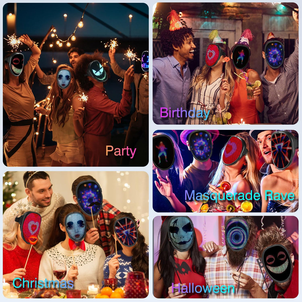 MEGOO Máscara LED con aplicación programable Bluetooth, máscara fac...