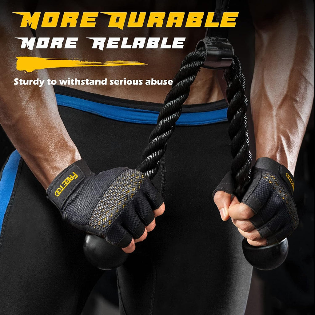FREETOO Guantes de entrenamiento sin dedos para hombres, guantes ac...