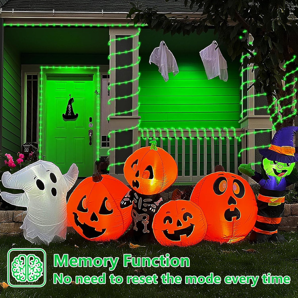 QITONG Luces solares verdes de Halloween, 66 pies, 200 luces LED so...