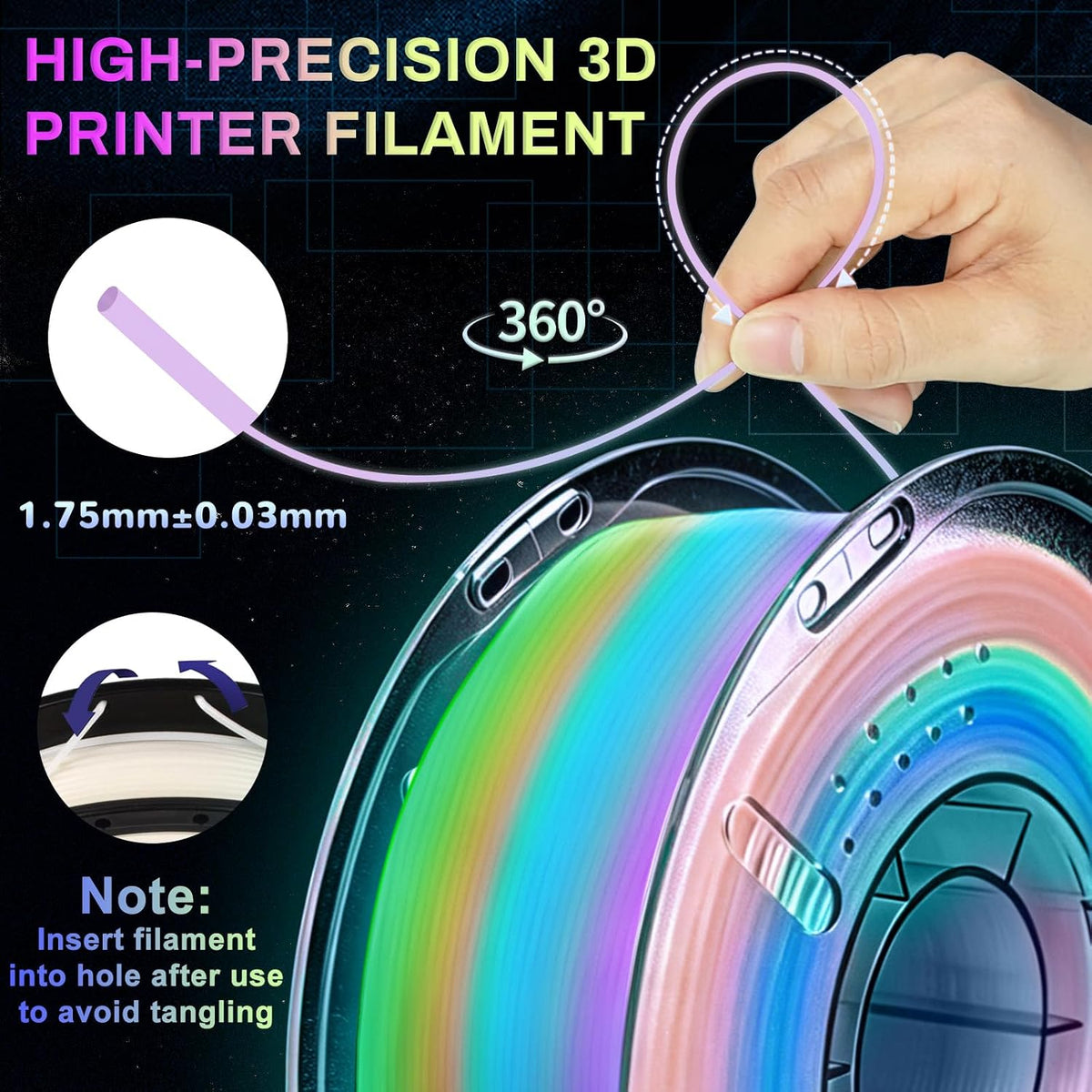 Frucindra Filamento de impresora 3D PLA + arcoíris que brilla en la...