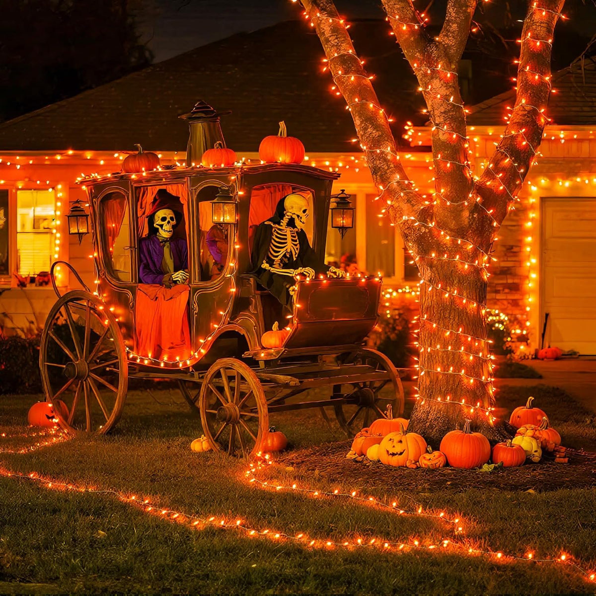 JMEXSUSS 200 luces LED naranjas de Halloween para exteriores, inter...