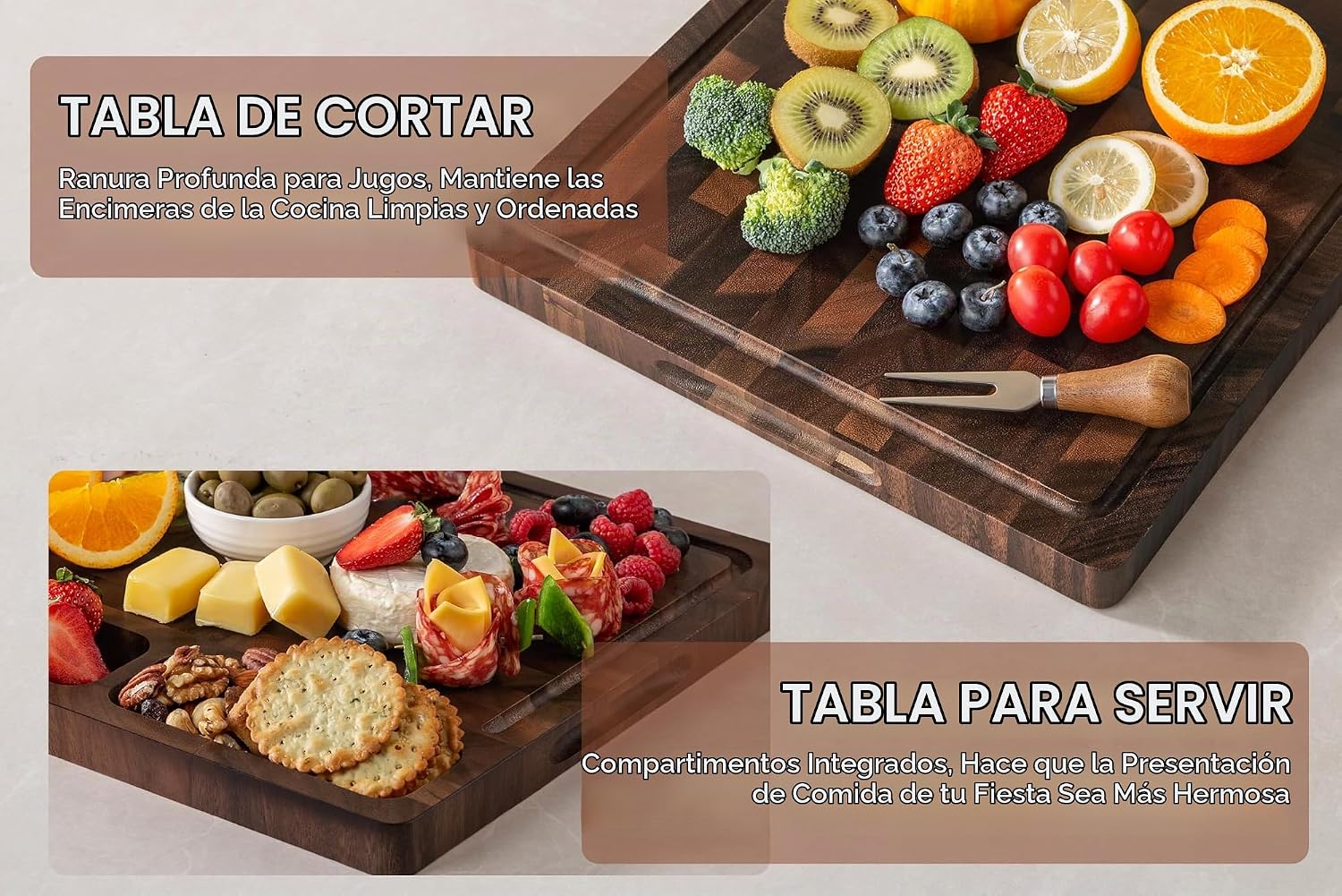 THETCHRY Tabla de cortar de madera de nogal para cocina, tabla de c...