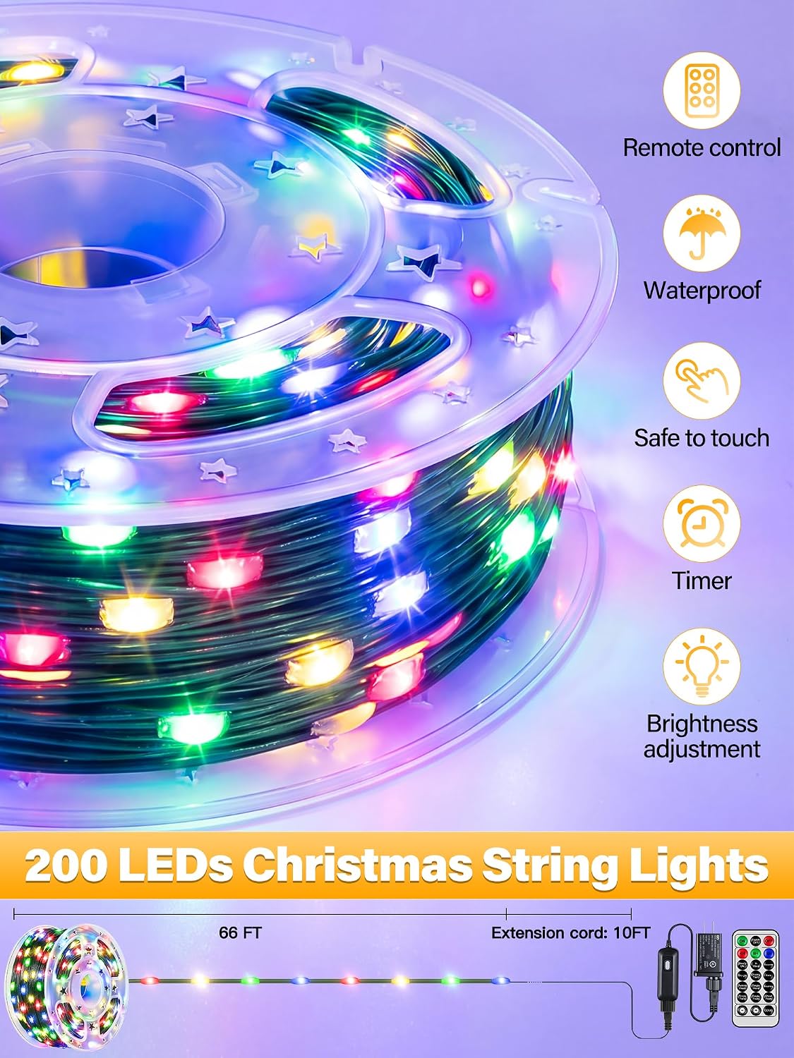 200 luces LED de Navidad de 66 pies IP67 impermeables, multicolor |...