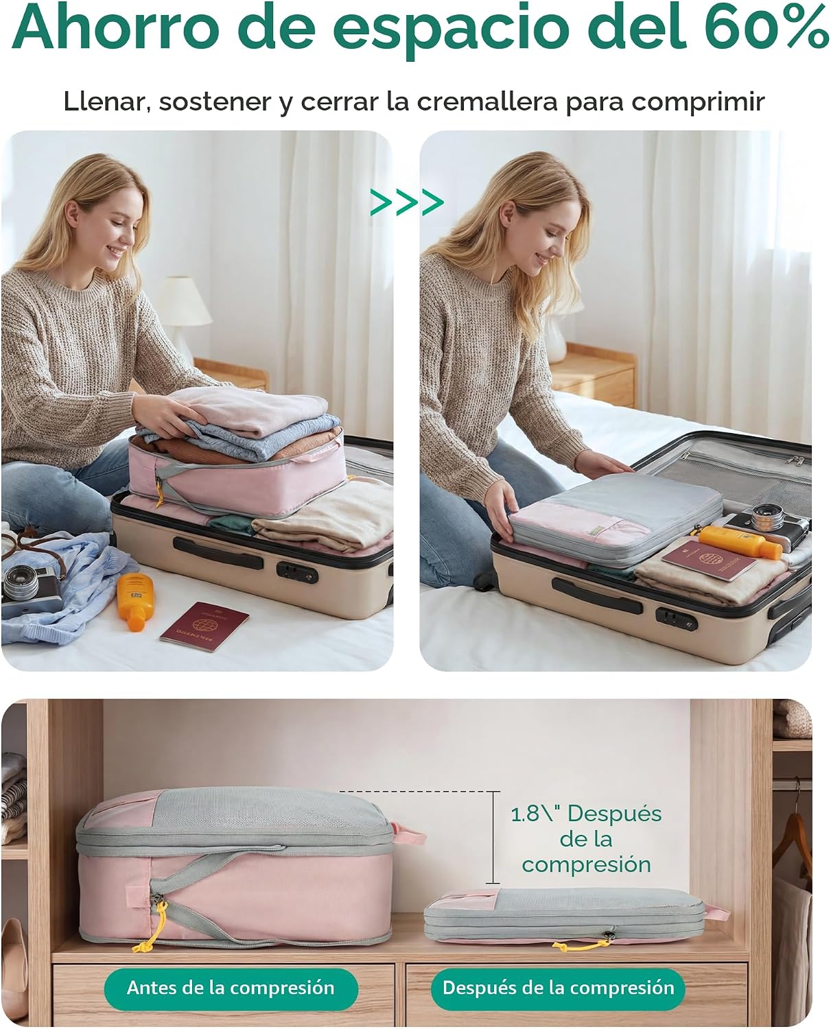 BAGSMART - Juego de 6 cubos de compresión para maletas, juego de 6,...