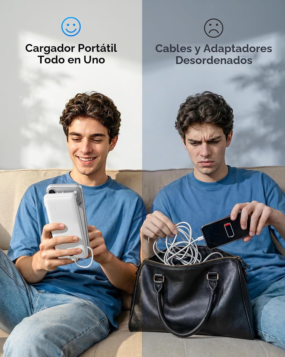 VEGER Cargador portátil para iPhone, Power Bank con cables integrad...