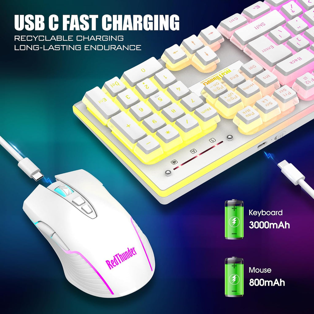 RedThunder K10 Combo de teclado y mouse inalámbricos para juegos, b...