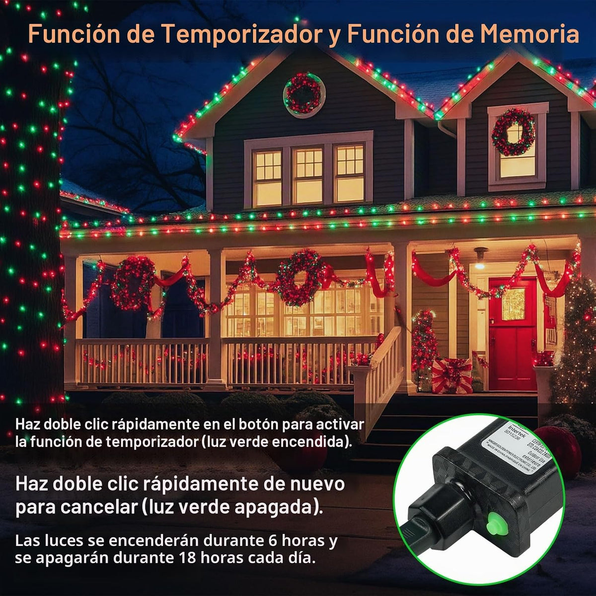 Guirnalda de 200 luces LED conectables, luces de Navidad de 66 pies...