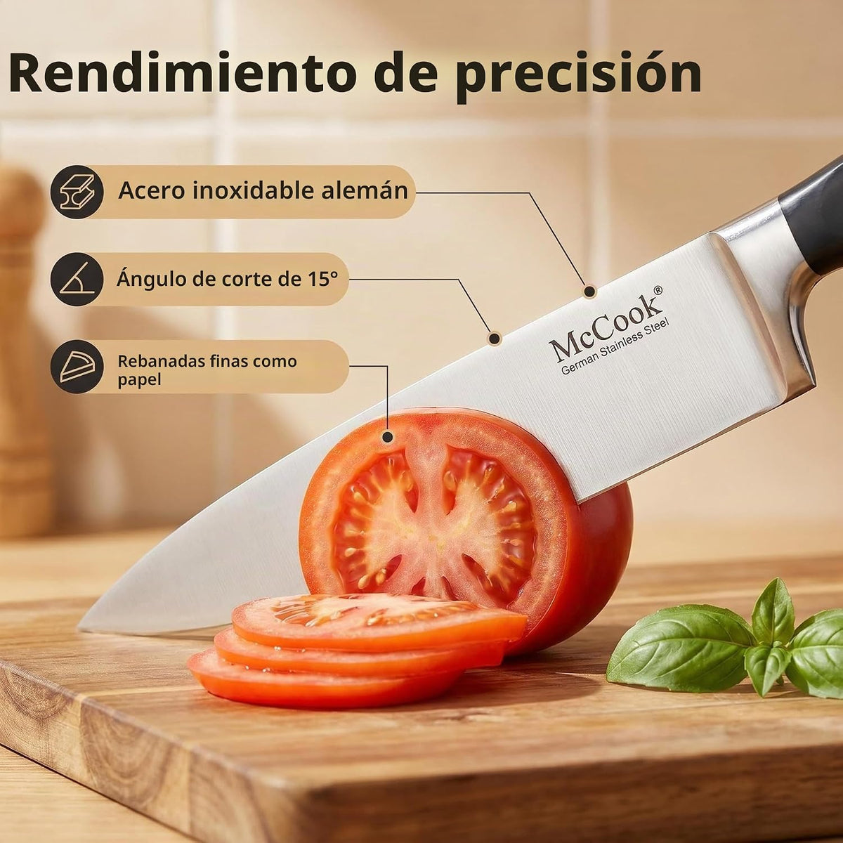 McCook® Juego de cuchillos de acero inoxidable alemán con afilador...