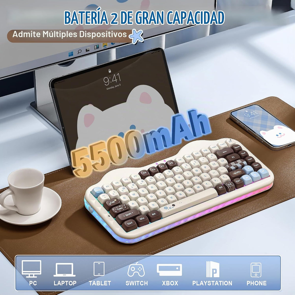 YUNZII C75 Lindo teclado mecánico inalámbrico 75% (Choco, interrupt...