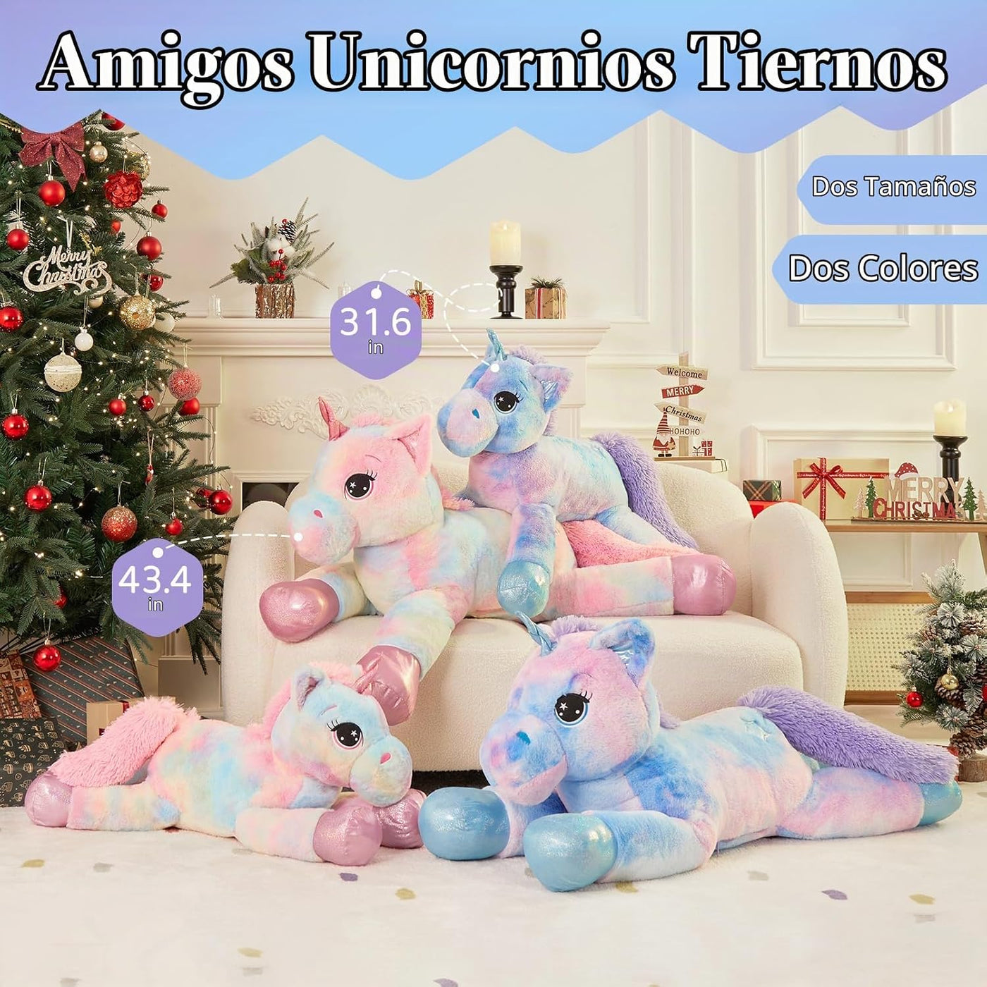 Muiteiur Animal de peluche de unicornio de 43.4 pulgadas, unicornio...