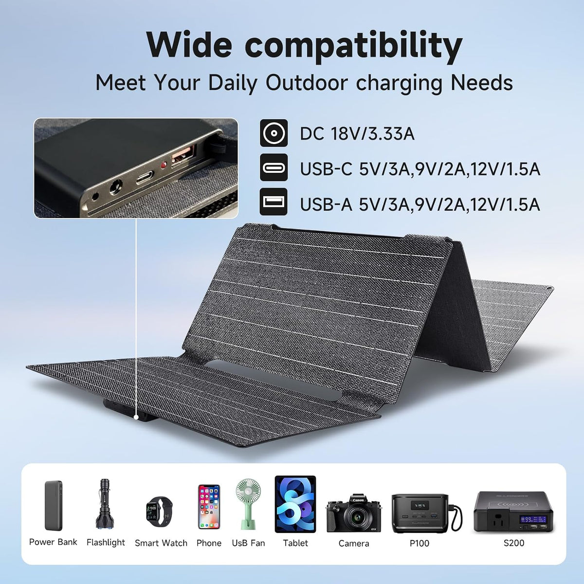 Panel Solar Plegable ALLPOWERS SE60 60W, Kit de Panel Solar Portáti...