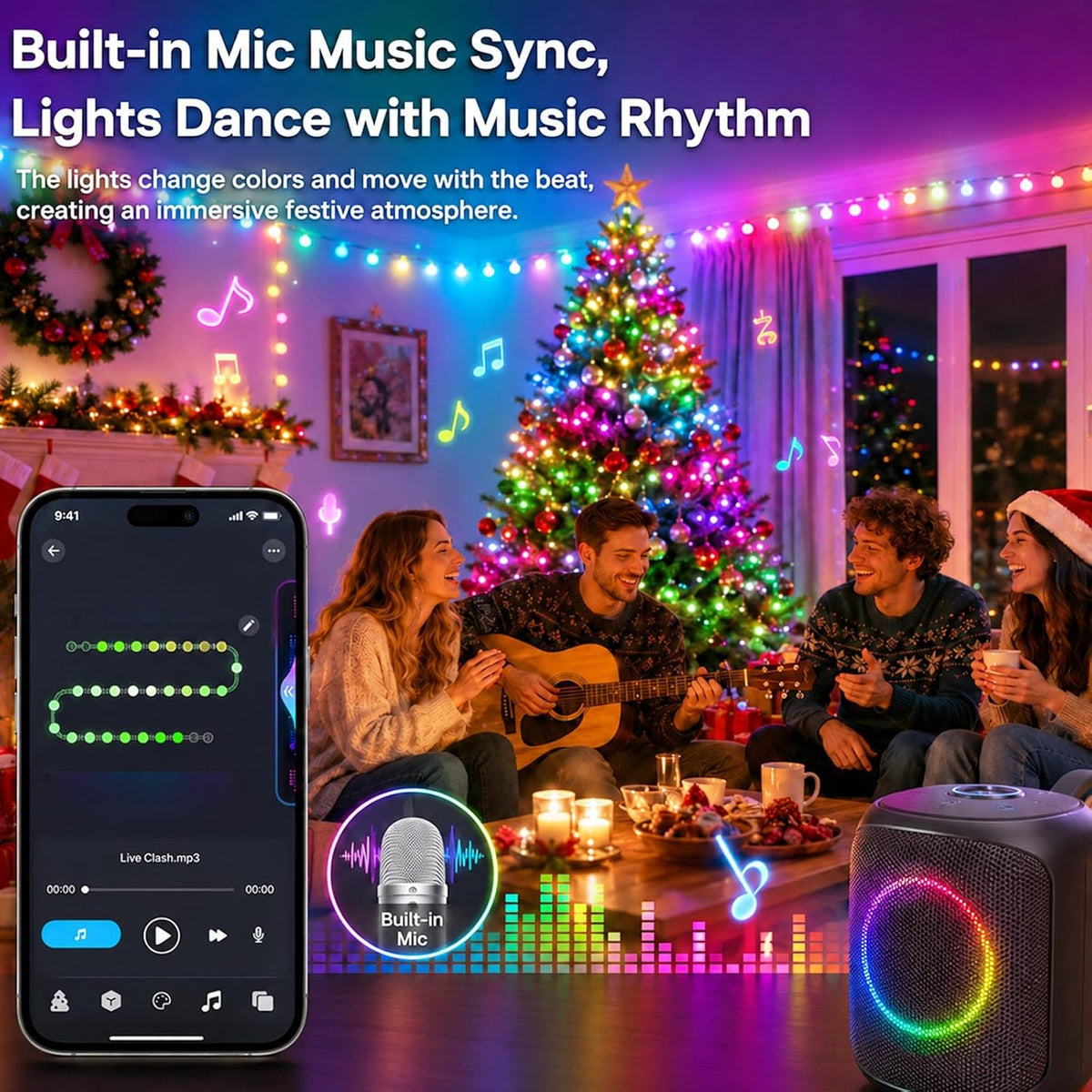 Aplicación inteligente de luces navideñas que cambian de color y co...