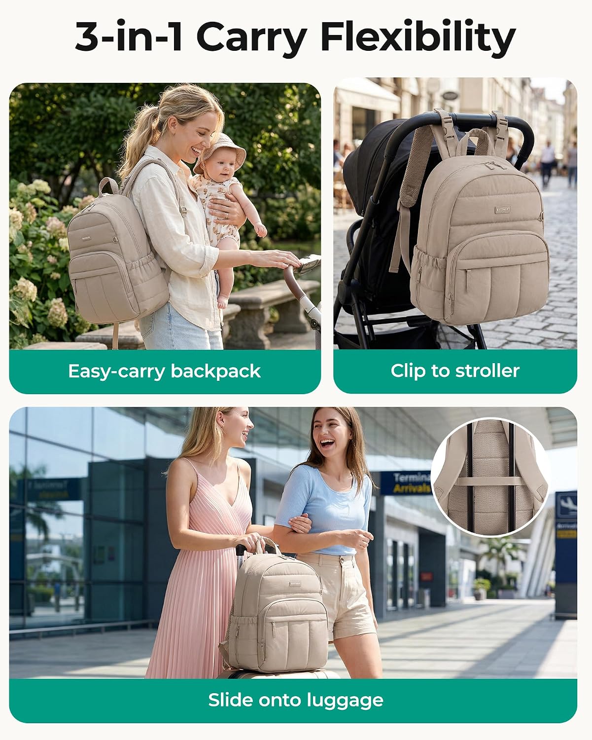 BAGSMART Mochila para pañales, bolsa de pañales hinchada con múltip...