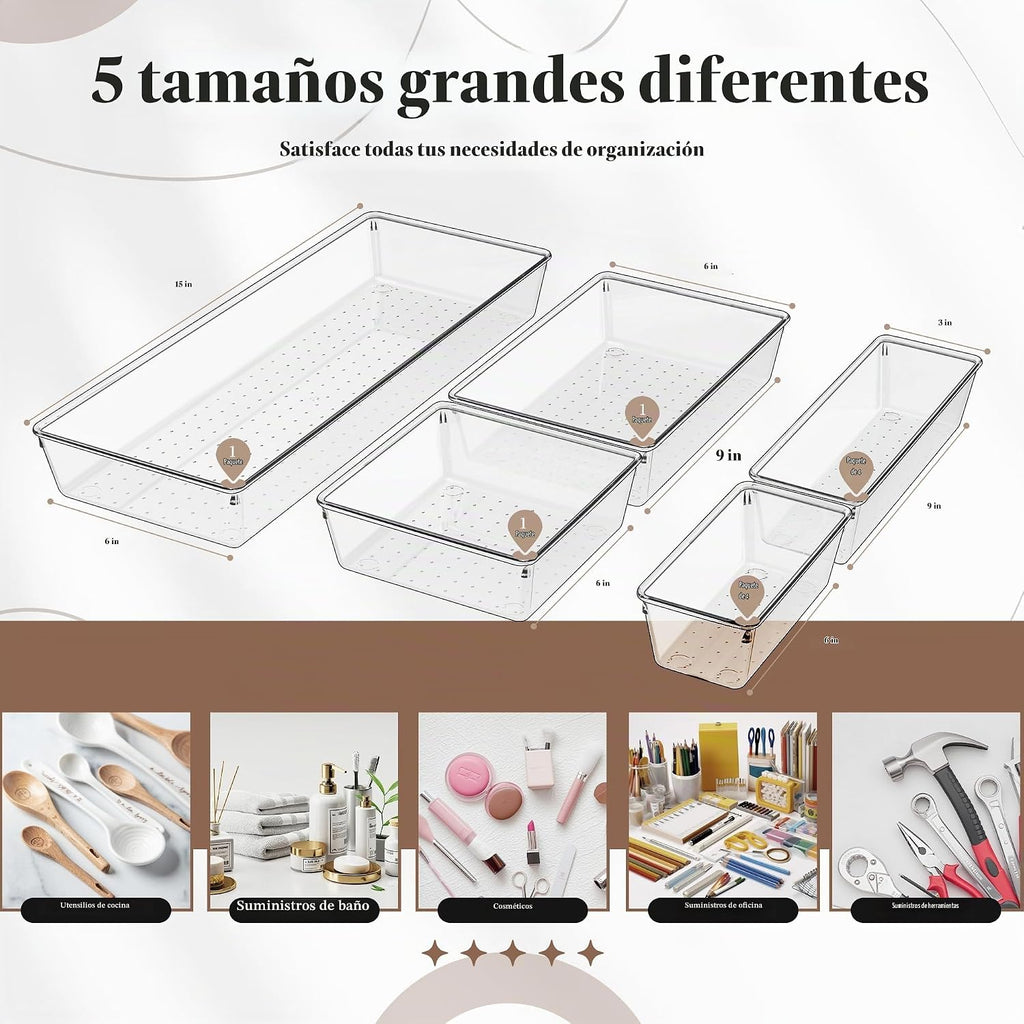 Criusia - Juego de 11 organizadores de cajones de plástico transpar...