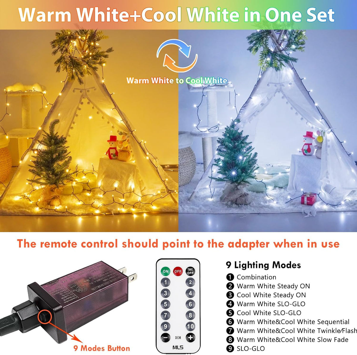 Luces navideñas que cambian de color conectables de 75,8 pies con t...