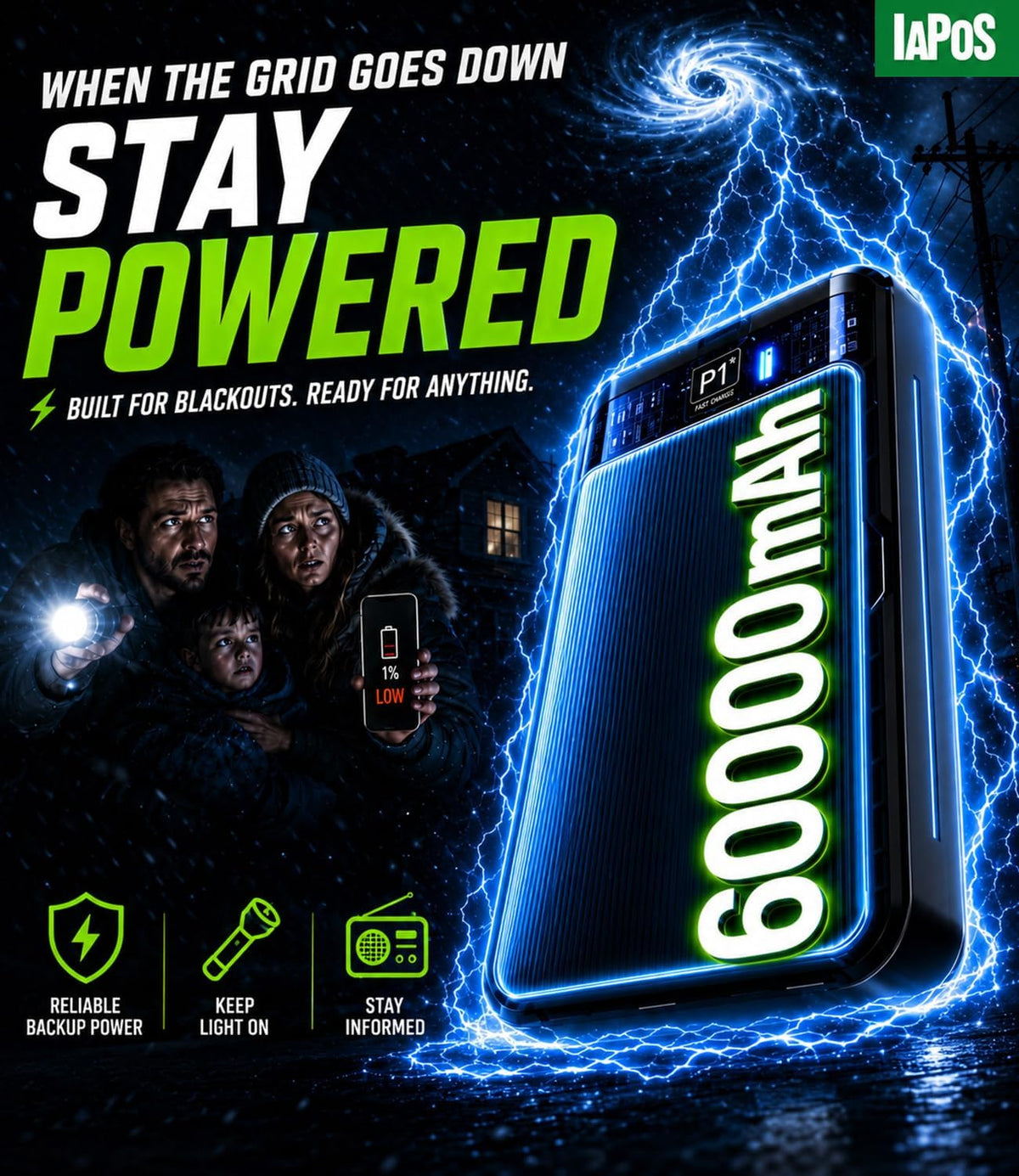 IAPOS Cargador portátil de carga rápida de 60000mAh 22.5W, para ban...