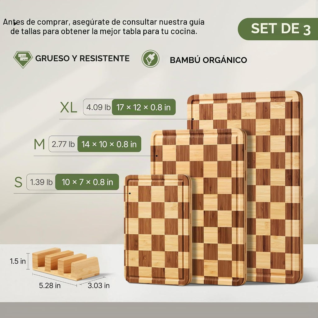 Juego de 3 tablas de cortar de bambú para cocina, tabla de cortar d...