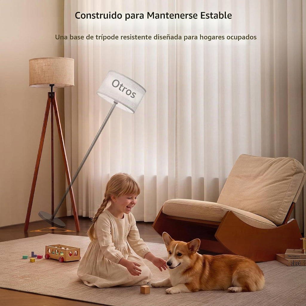LEPOWER Lámpara de pie trípode de madera, lámpara de pie de mediado...