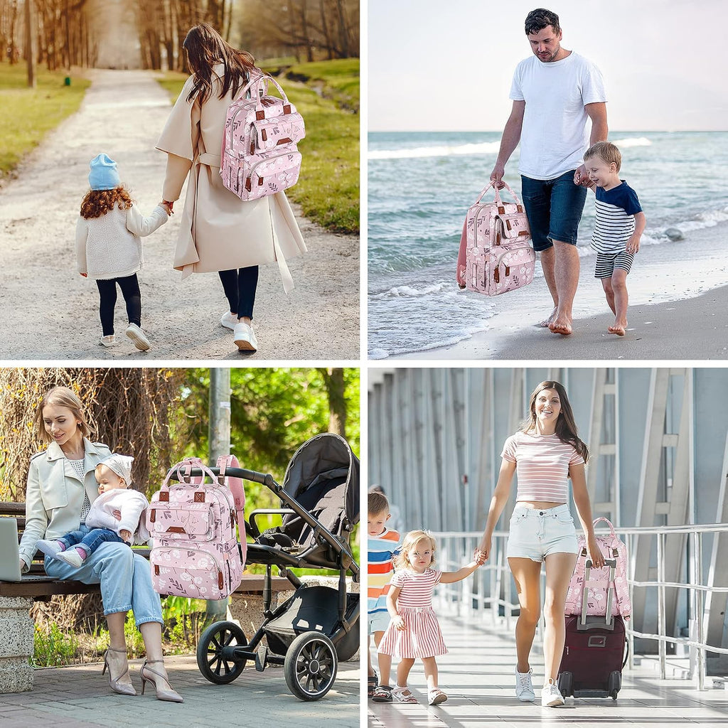 Mochila para pañales para bebé niña, bolsa de pañales impermeable m...