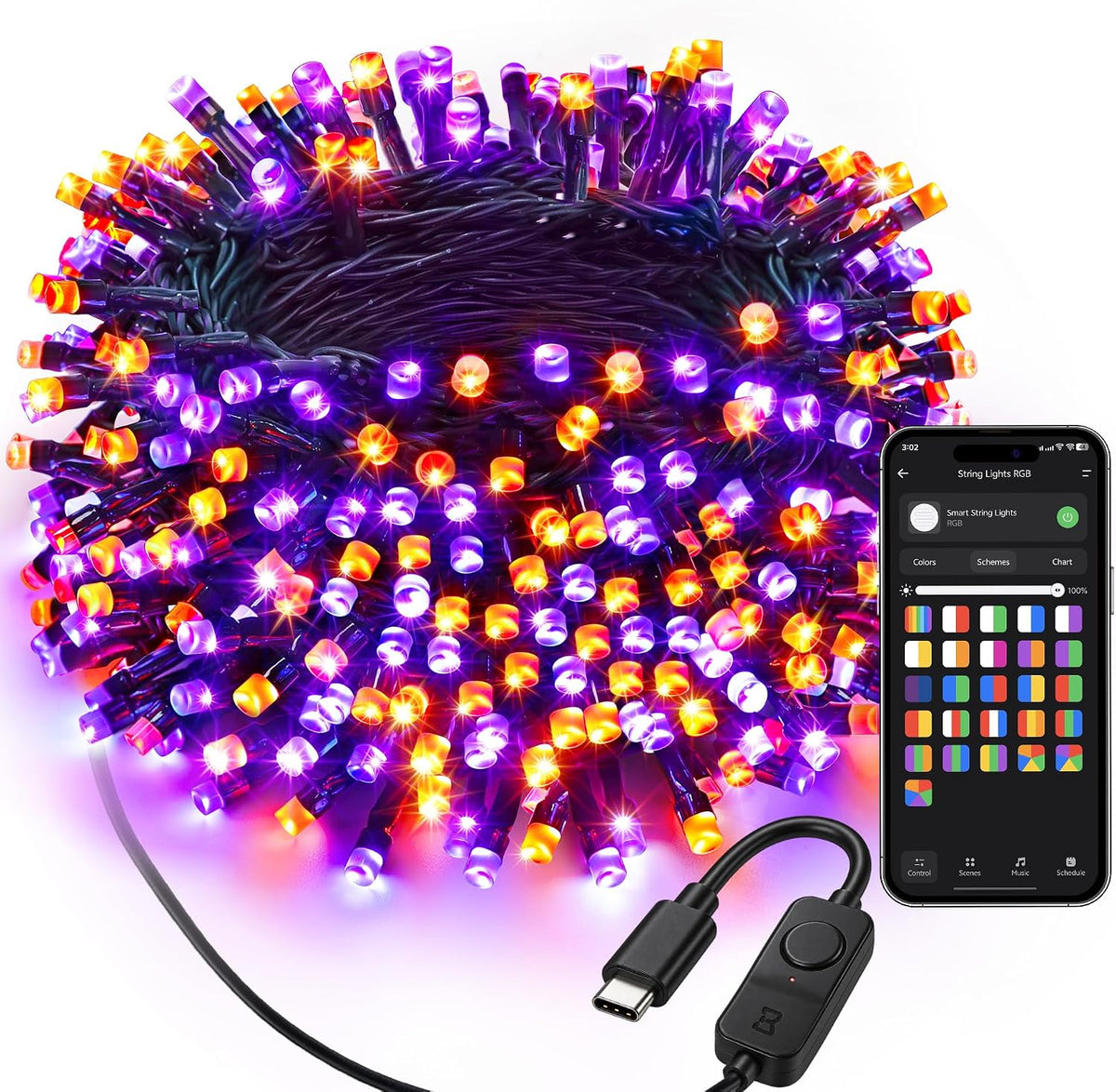 Brizled Luces inteligentes de Halloween 1, 33 pies, 100 luces LED q...