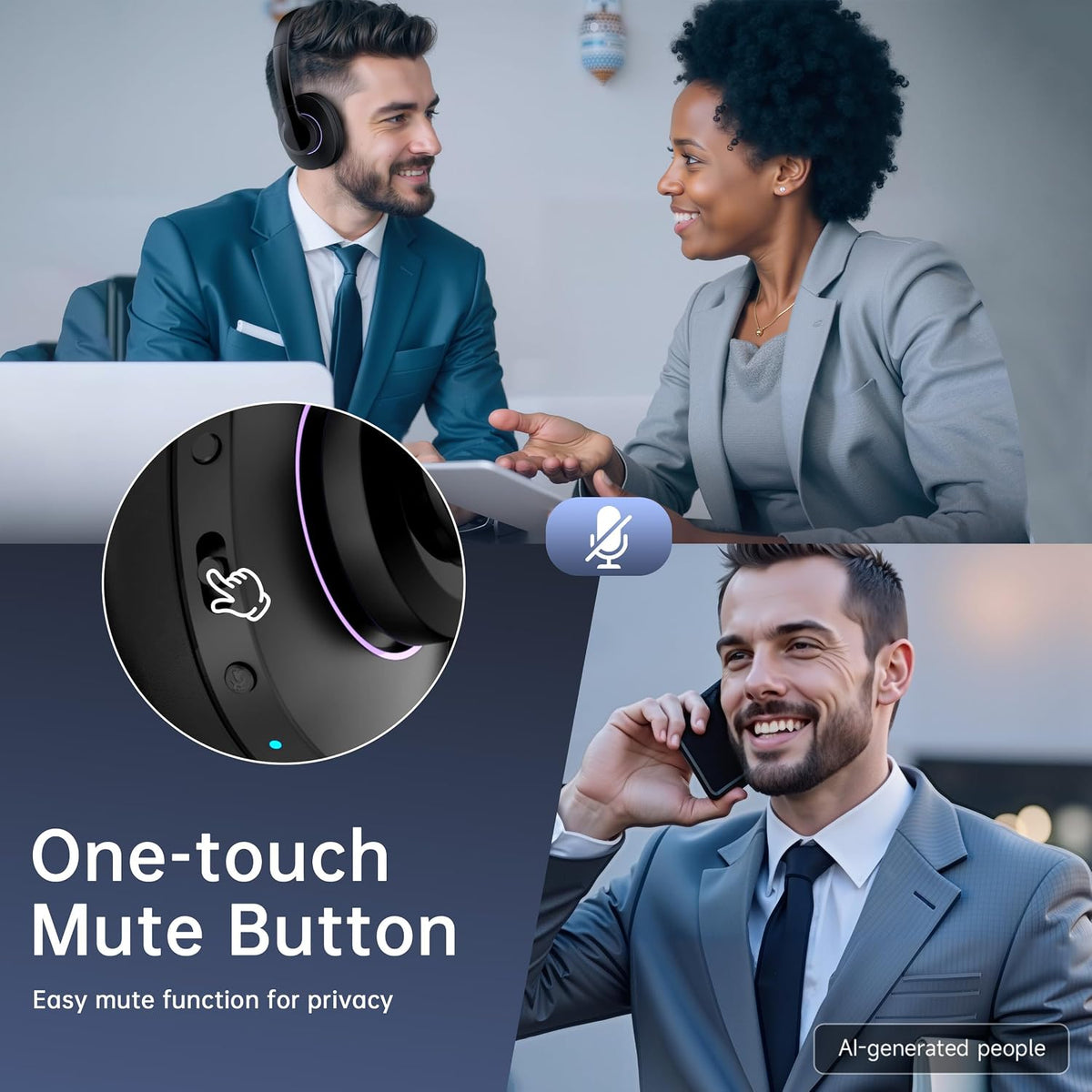 AOC Auriculares inalámbricos con micrófono para trabajo, cancelació...