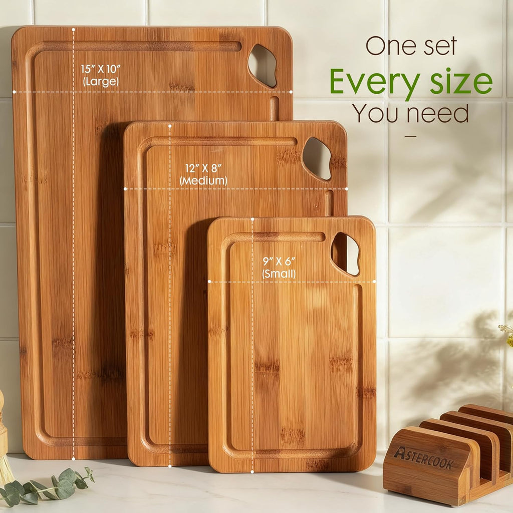 Astercook Tablas de cortar de bambú carbonizado profundo para cocin...