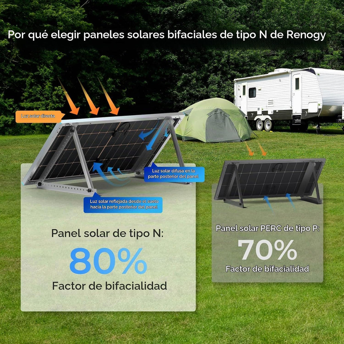 Renogy Panel Solar Bifacial de 250W Tipo N 16BB, Panel Solar de 250...