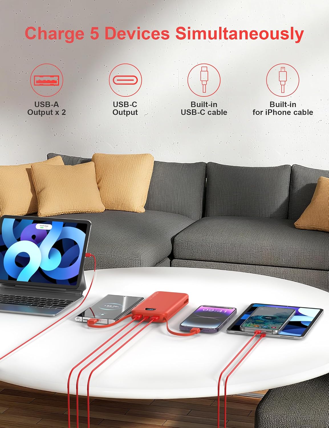 Cargador portátil con enchufe de pared, cargador de batería USB C,...