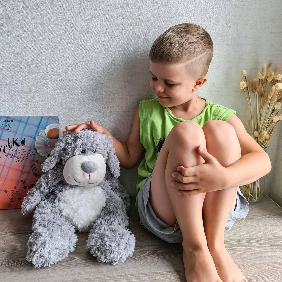 WEIGEDU Peluche de Cachorro Perro Gris Sonriente - Juguetes de Pelu...
