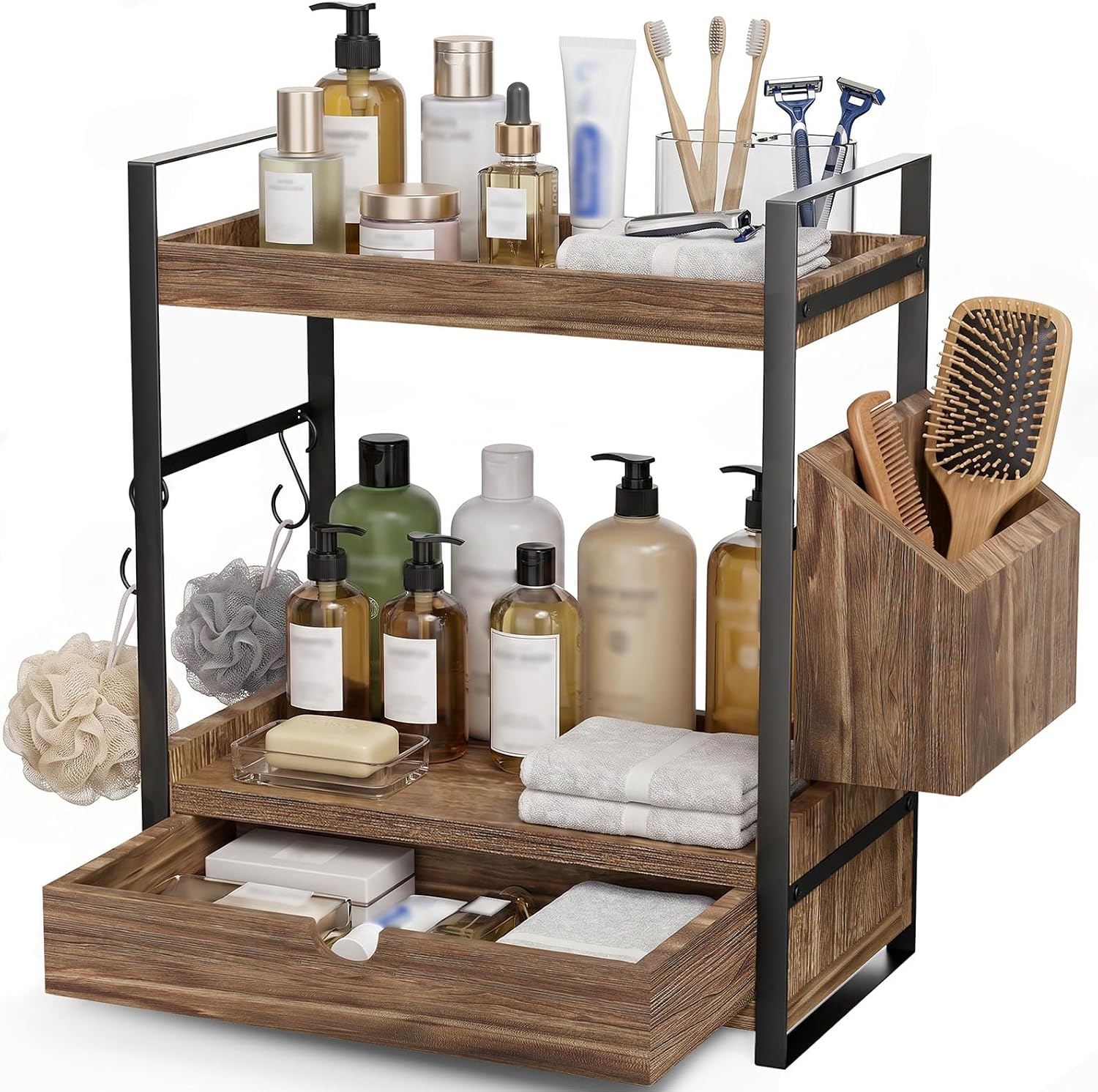 Kottwca Organizador de encimera de baño con cajón, organizador de e...