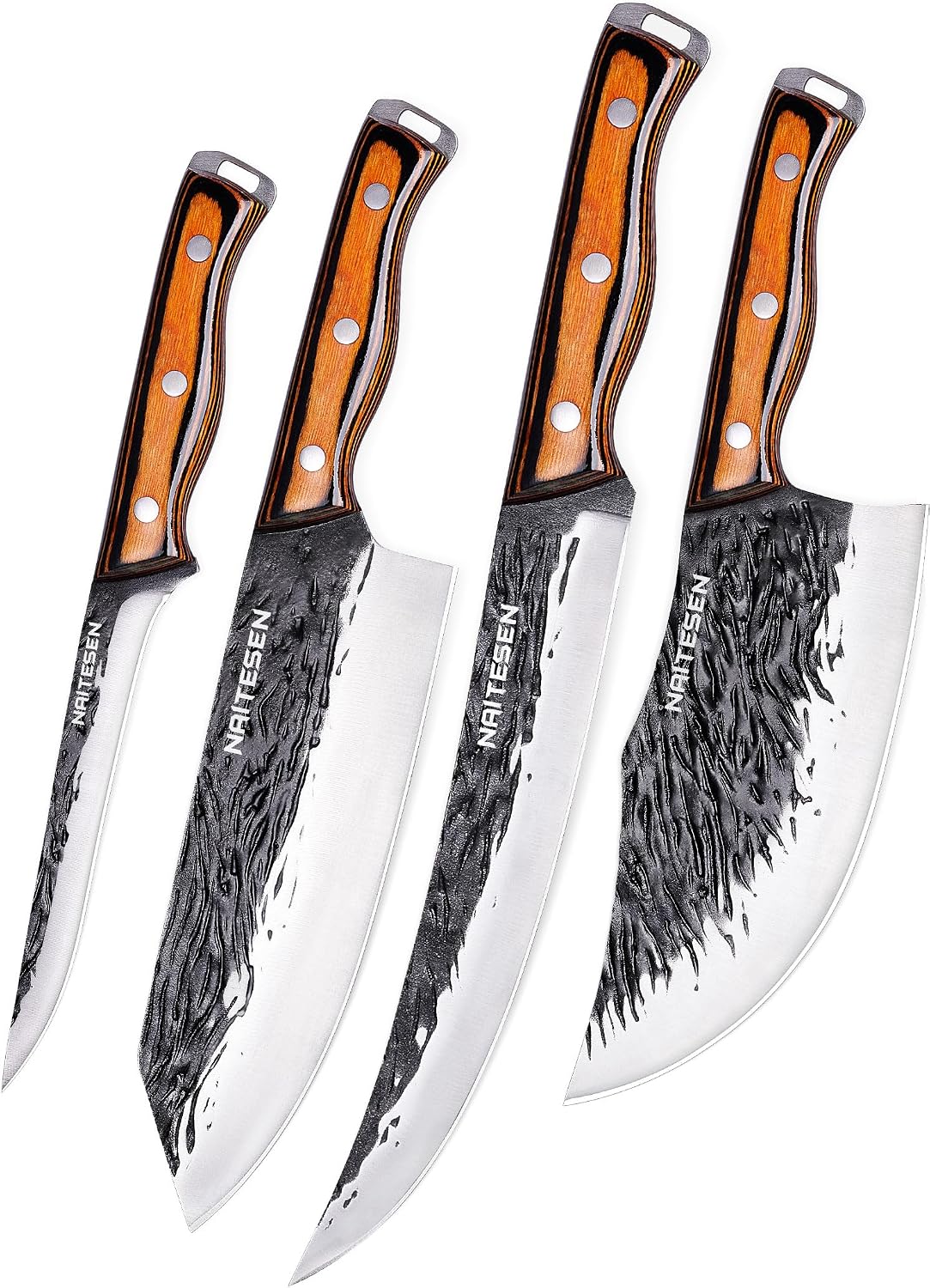 Naitesen 4 piezas de cuchillo de carnicero forjado a mano y cuchill...